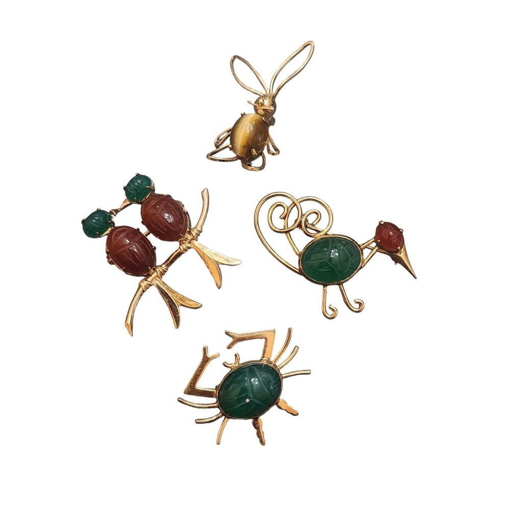 Vintage Group Of 4 Critter Brooches Signed (A4291)